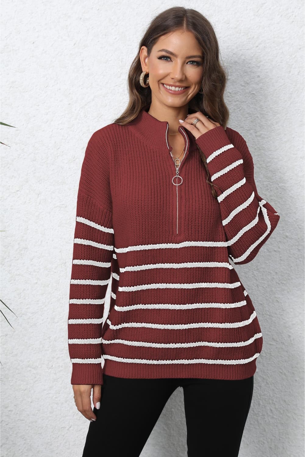 Hollis Rivière — Mock Neck Long Sleeve Zip-Up Sweater, alternate view 13