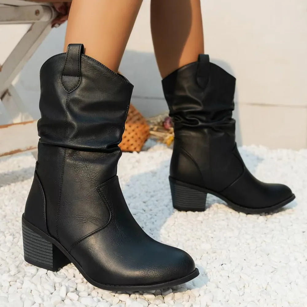 Ocean Marino — Point Toe Block Heels Boots Fashion Footwear, alternate view 4