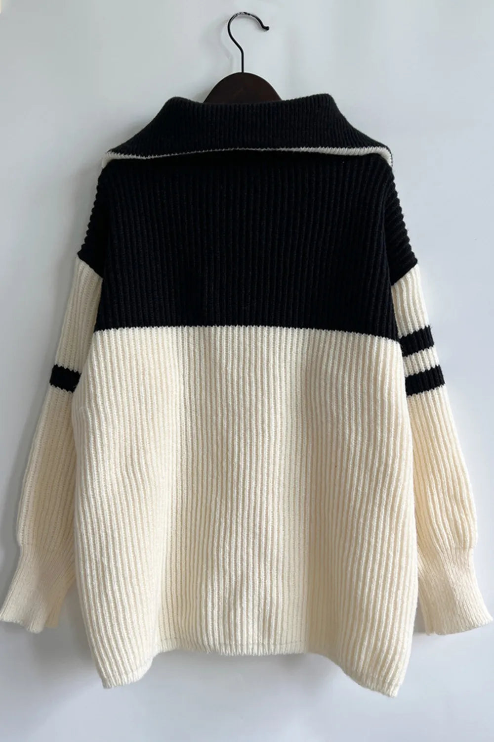 Reese Valmont — Quarter Zip Striped Dropped Shoulder Sweater, alternate view 12
