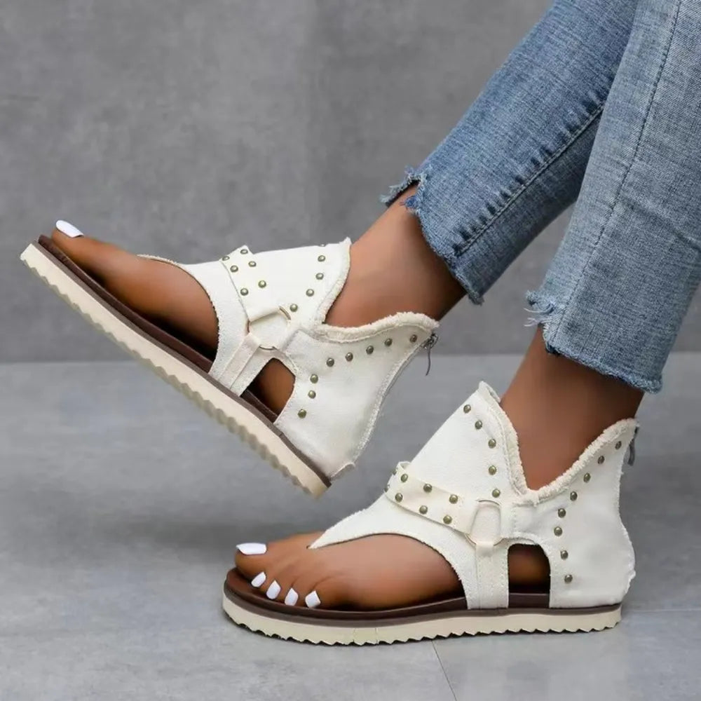 Nova Venturi — Studded Raw Hem Flat Sandals Fashion Footwear, alternate view 9