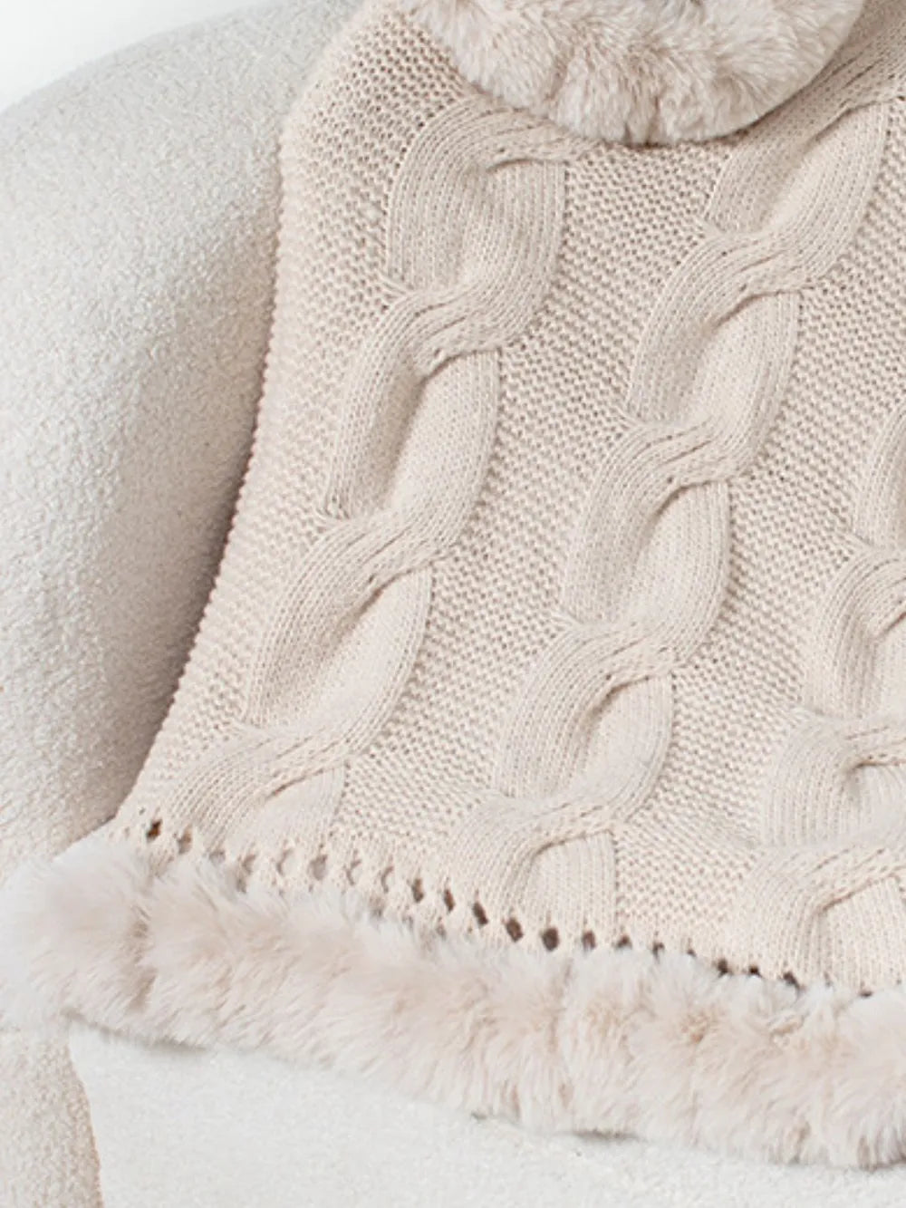 Cove Versailles — Fuzzy Hem Cable-Knit Poncho, alternate view 14