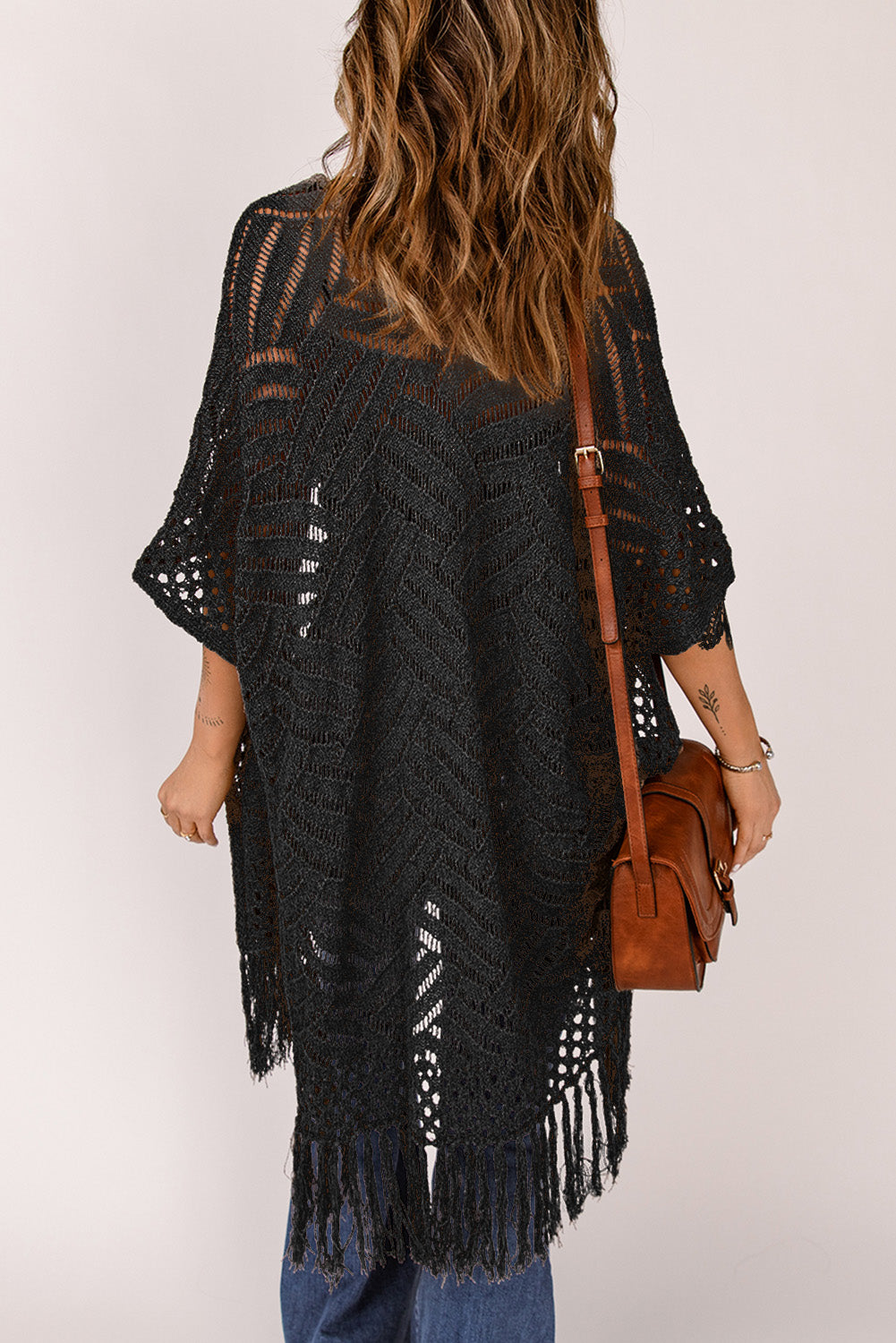Indigo Versailles — Fringe Hem Slit Open Front Cardigan, alternate view 2
