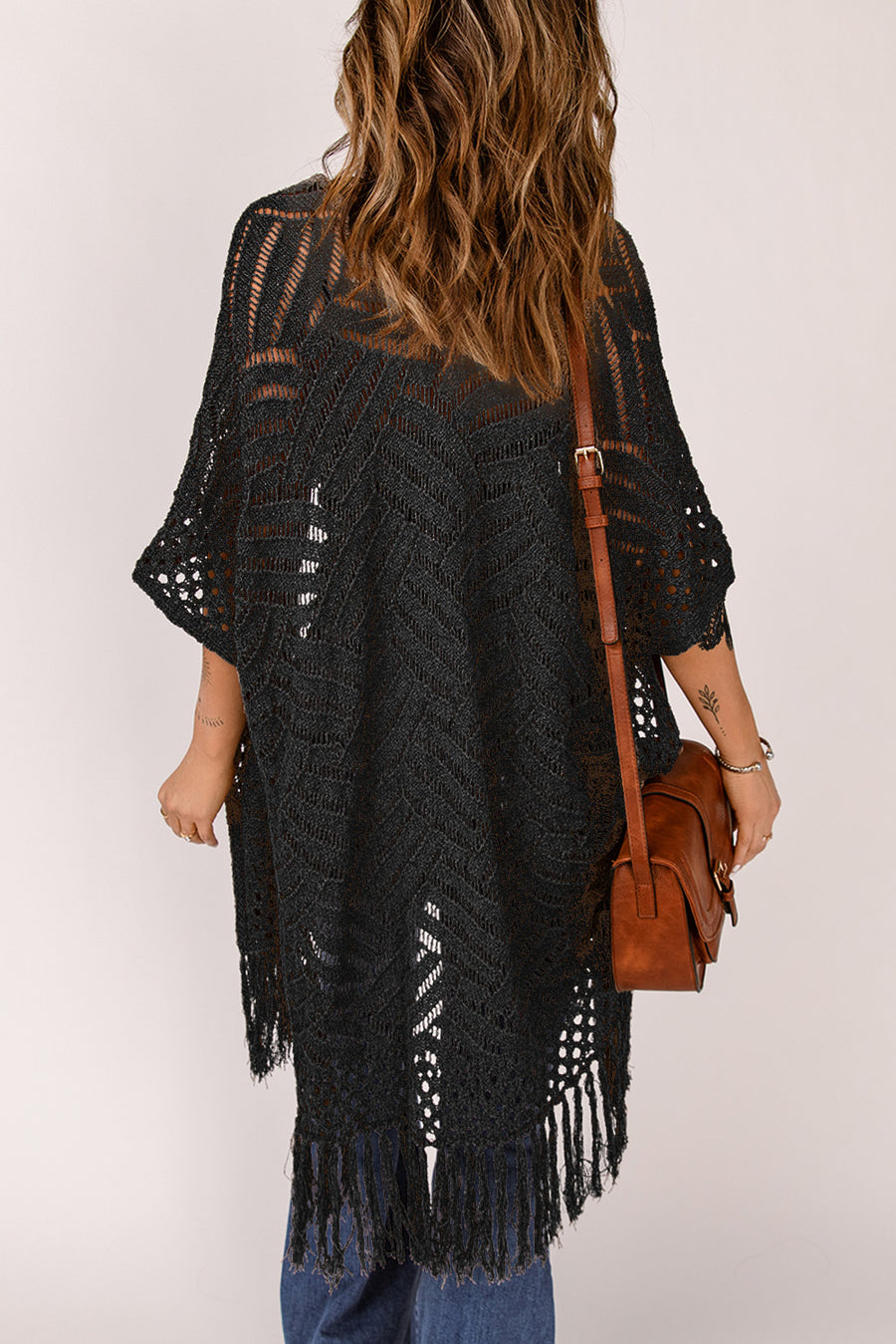 Indigo Versailles — Fringe Hem Slit Open Front Cardigan, alternate view 2