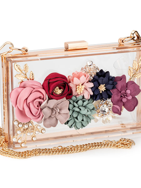 Transparent flower acrylic square bag