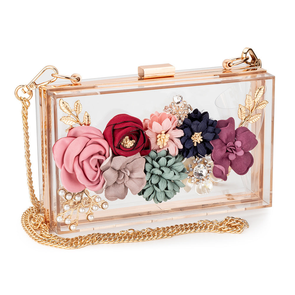 Transparent flower acrylic square bag