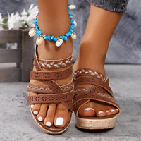 Vale Fiorenza — PU Leather Crisscross Wedge Sandals Fashion Footwear