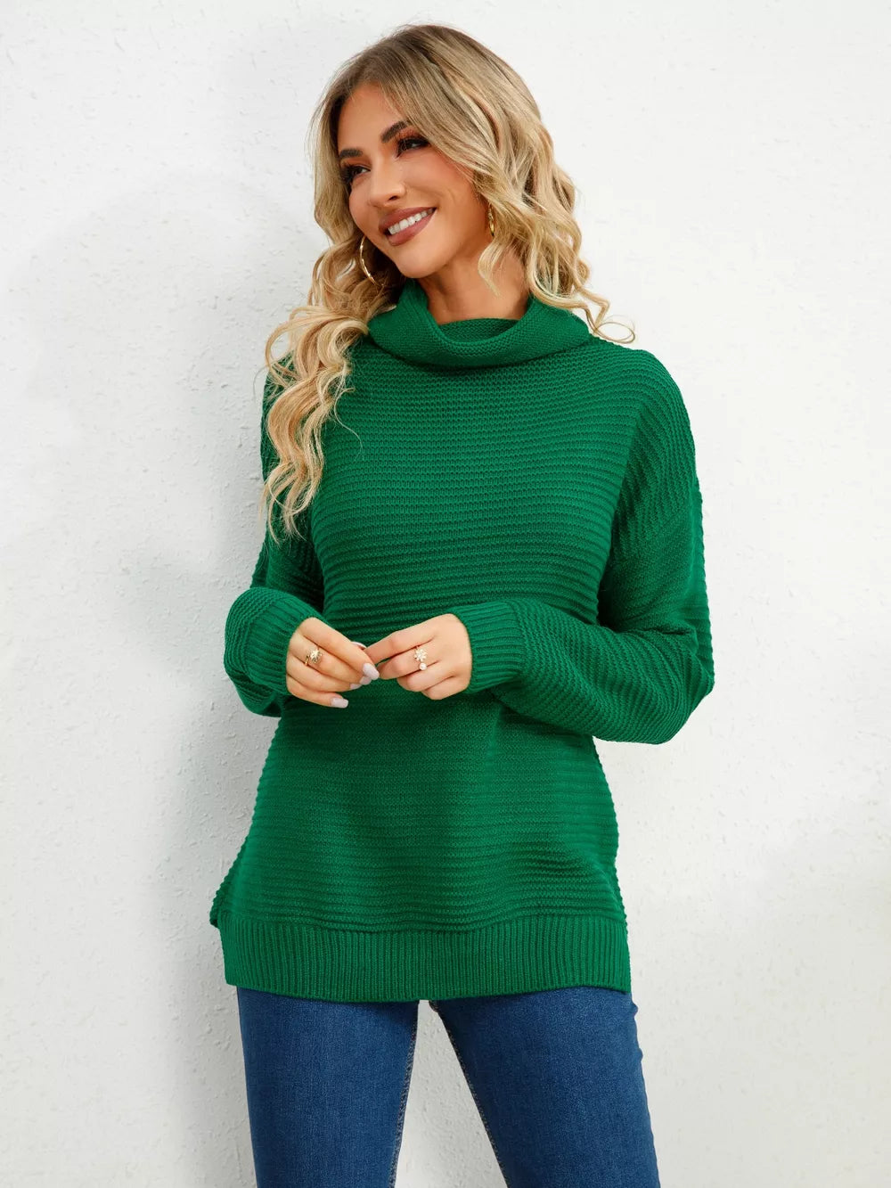 Monroe Fontaine — Slit Turtleneck Dropped Shoulder Sweater, alternate view 6