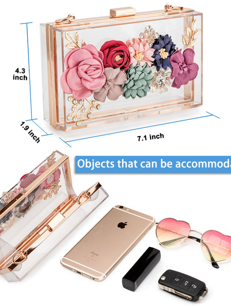 Transparent flower acrylic square bag