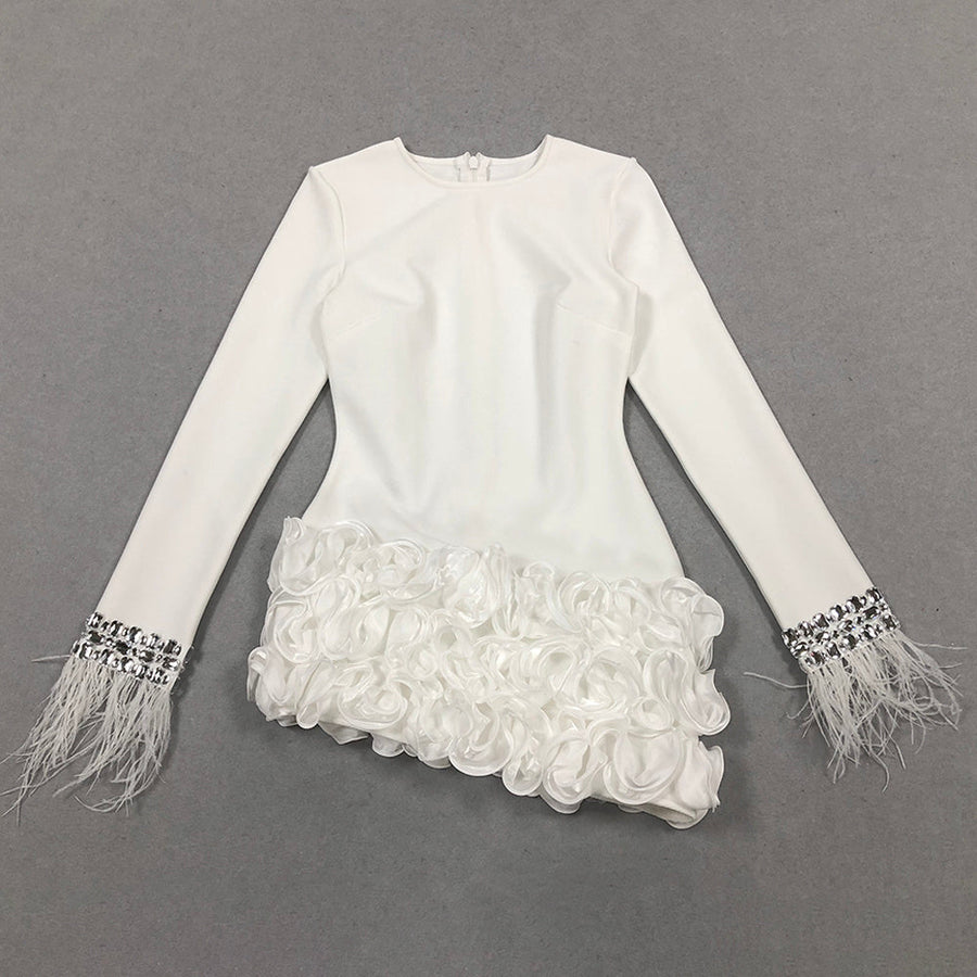 Federkristall Rüschen-Mini-Bandage-Kleid