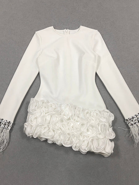 Federkristall Rüschen-Mini-Bandage-Kleid