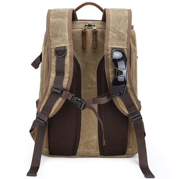 Wax dye rucksack camera bag