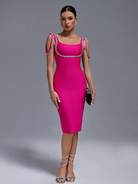 Strappy Sleeveless Rhinestone Over Knee Bandage Dress - Opulent Empire