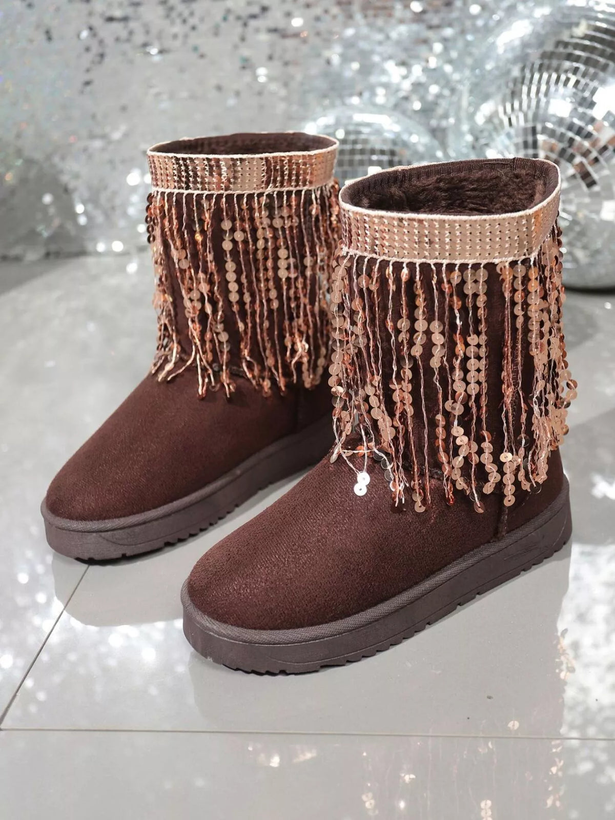 Dove Marino — Sequin Fringe Suede Winter Boots Fashion Footwear, alternate view 5