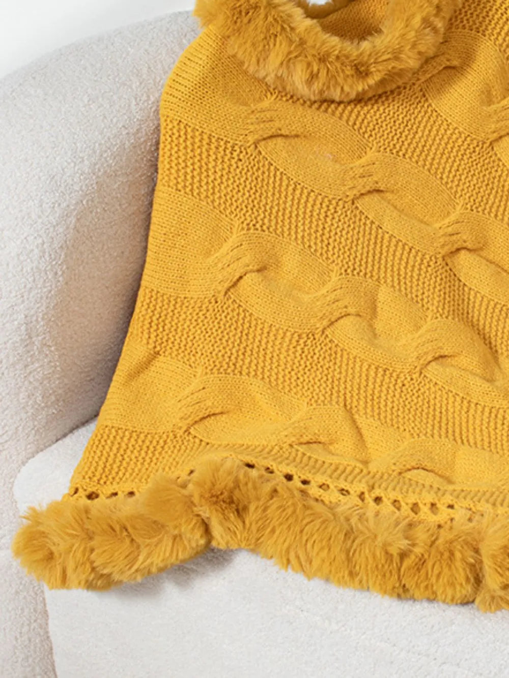 Cove Versailles — Fuzzy Hem Cable-Knit Poncho, alternate view 8