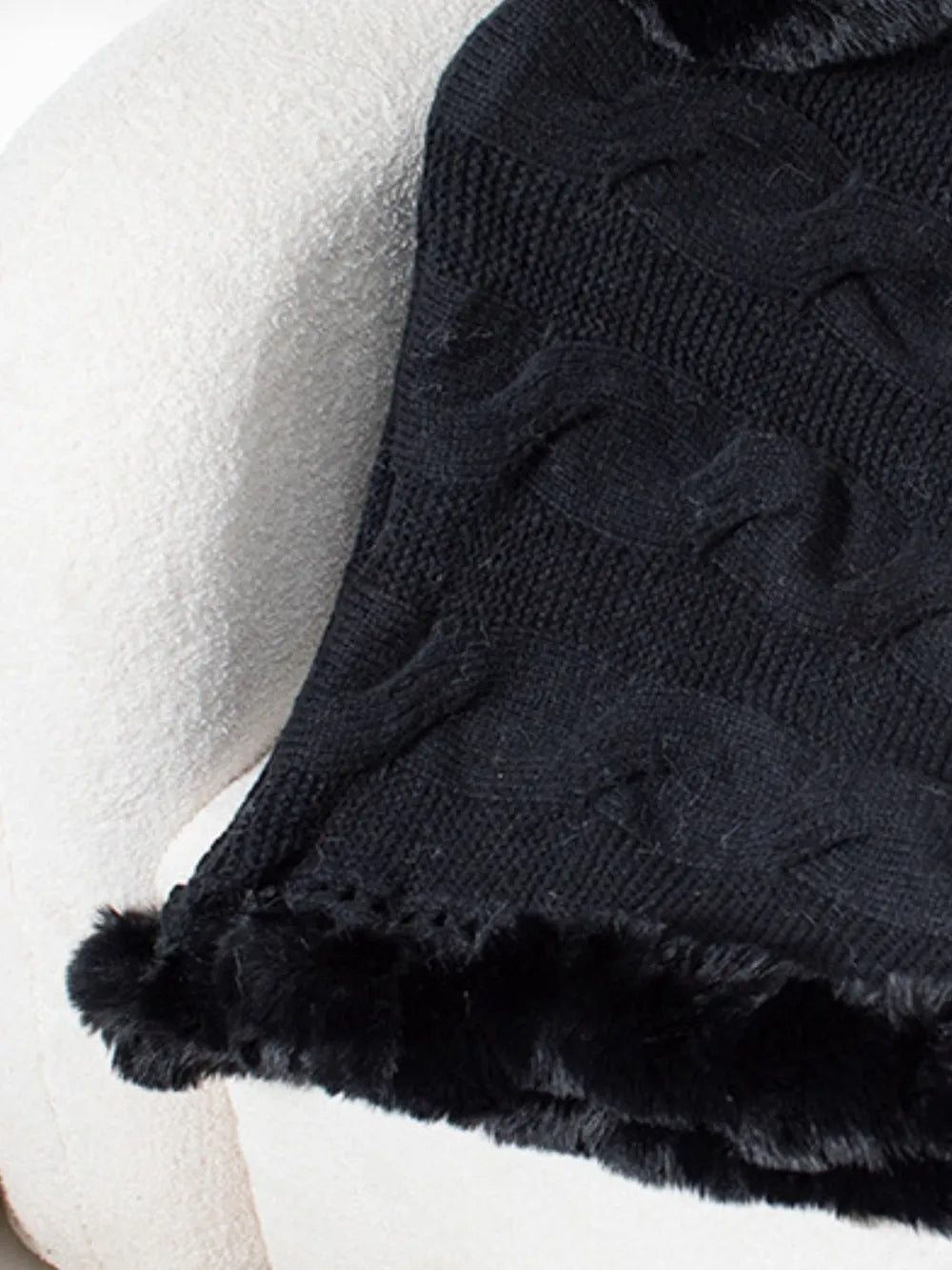 Cove Versailles — Fuzzy Hem Cable-Knit Poncho, alternate view 19