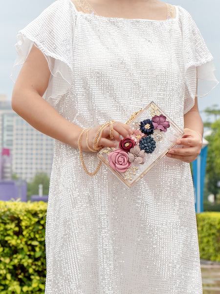 Transparent flower acrylic square bag