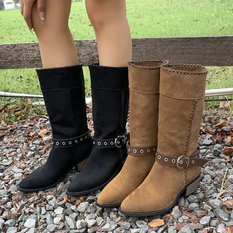 Nova Marino — Point Toe Block Heels Boots Fashion Footwear