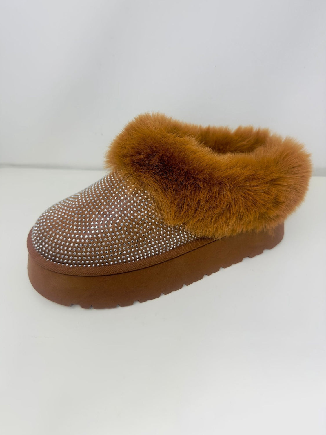 Rain Beaumont — WILD DIVA Embellished Faux Fur Platform Booties Chestnut Fashion Footwear, alternate view 4