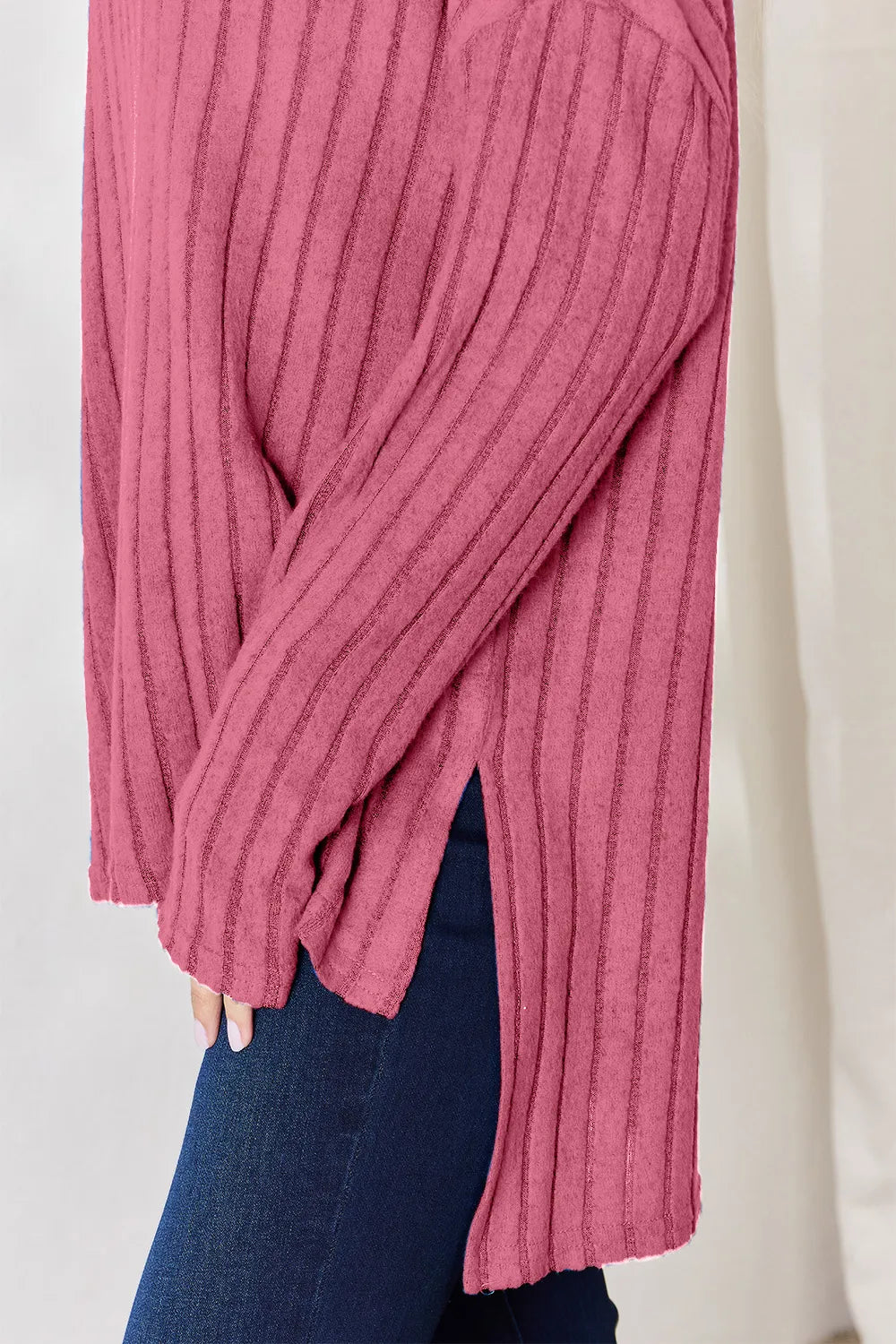 Noa Rousseau — Basic Bae Full Size Ribbed Half Button Long Sleeve High-Low T-Shirt, alternate view 19