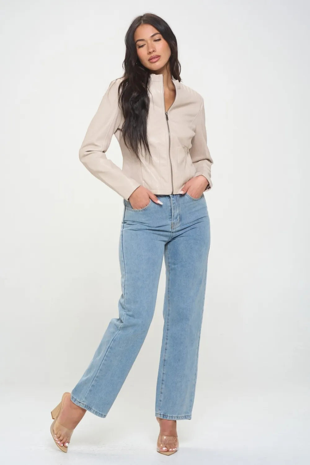 Paris Saint-Clair — Coalition LA Zip Up Vegan Moto Jacket, alternate view 5