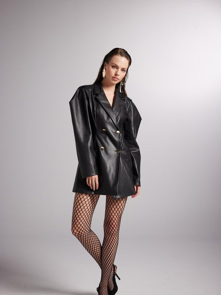 Dealer Black Vegan Leather Blazer Jacket-2