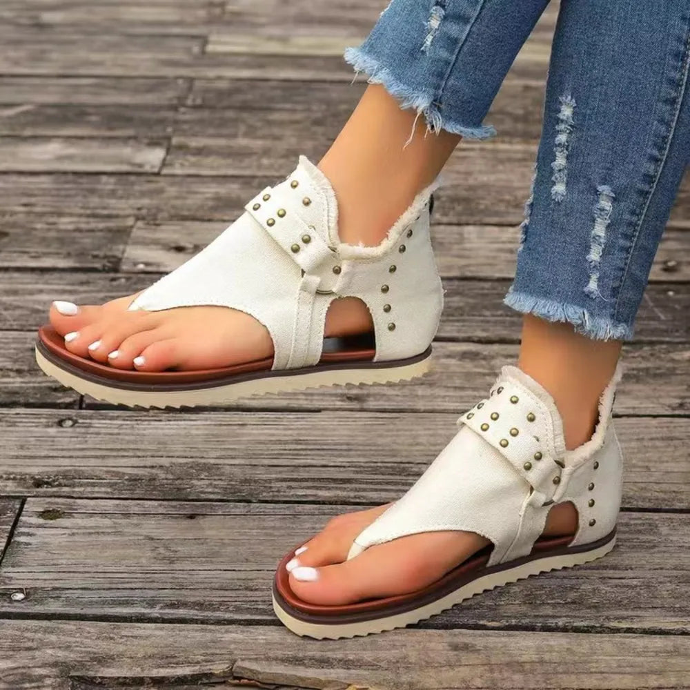 Nova Venturi — Studded Raw Hem Flat Sandals Fashion Footwear, alternate view 8