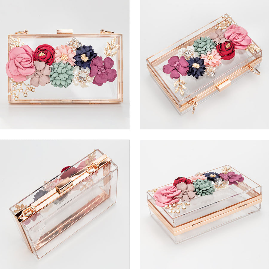 Transparent flower acrylic square bag