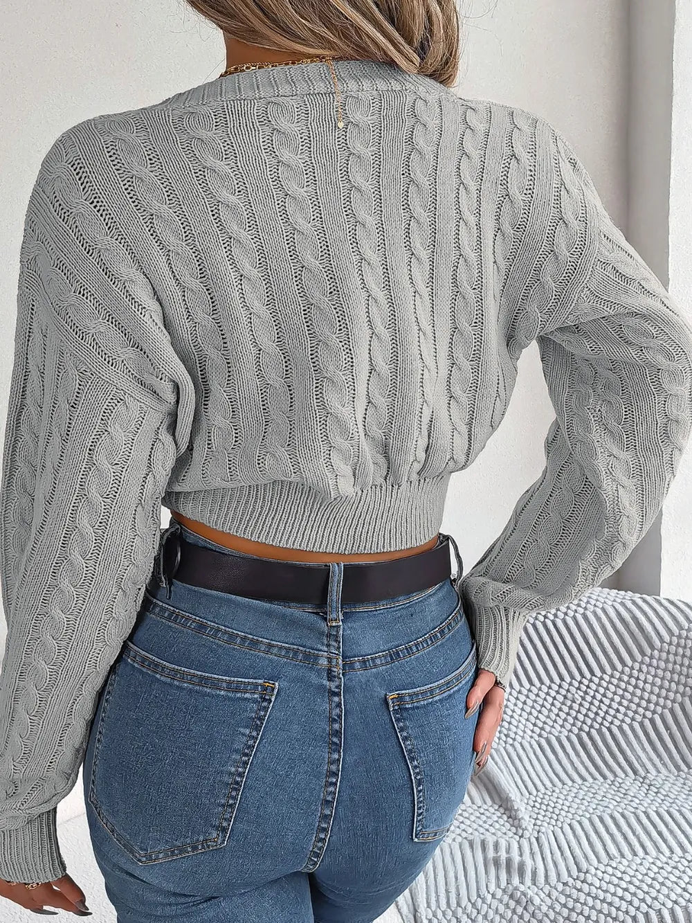 Harbor Moreau — Twisted Cable-Knit V-Neck Sweater, alternate view 6