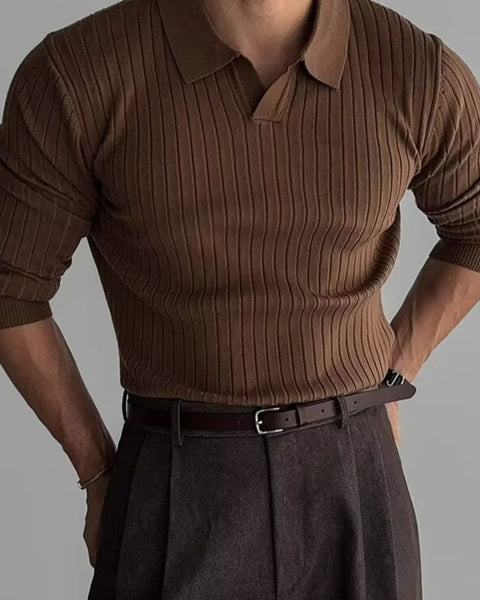 Men's Plus Size Collared Neck Long Sleeve Polo - Opulent Empire