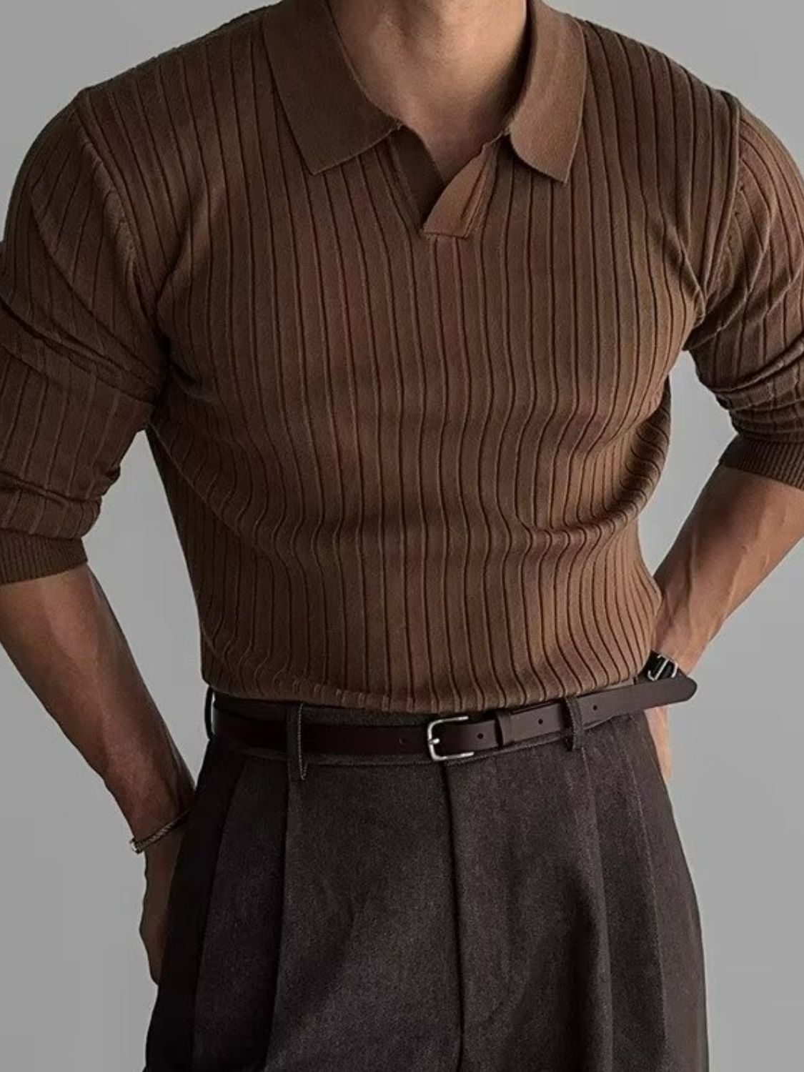 Gideon — Men's Plus Size Collared Neck Long Sleeve Polo, alternate view 3