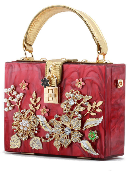 Lock Box Wrapped With Diamonds And Flowers Acrylic Small Square Shoulder Bag