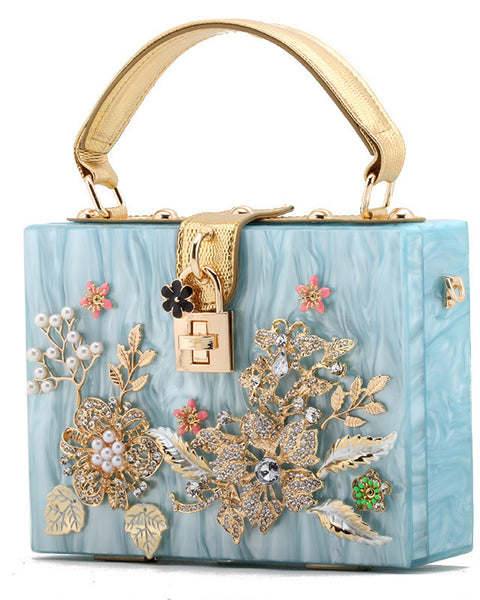 Lock Box Wrapped With Diamonds And Flowers Acrylic Small Square Shoulder Bag