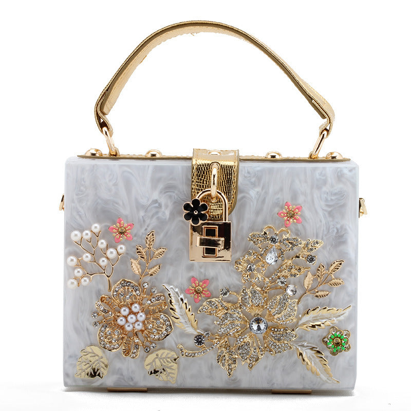 Lock Box Wrapped With Diamonds And Flowers Acrylic Small Square Shoulder Bag