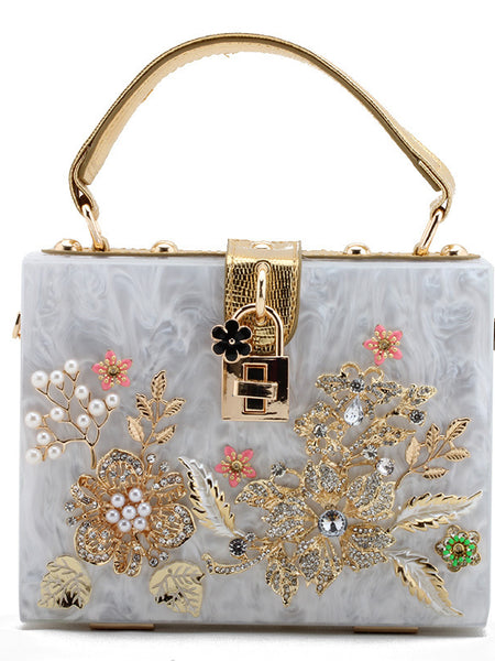 Lock Box Wrapped With Diamonds And Flowers Acrylic Small Square Shoulder Bag