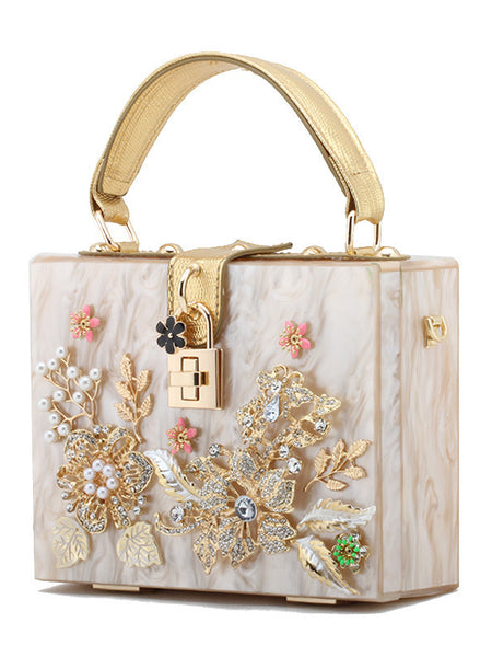 Lock Box Wrapped With Diamonds And Flowers Acrylic Small Square Shoulder Bag