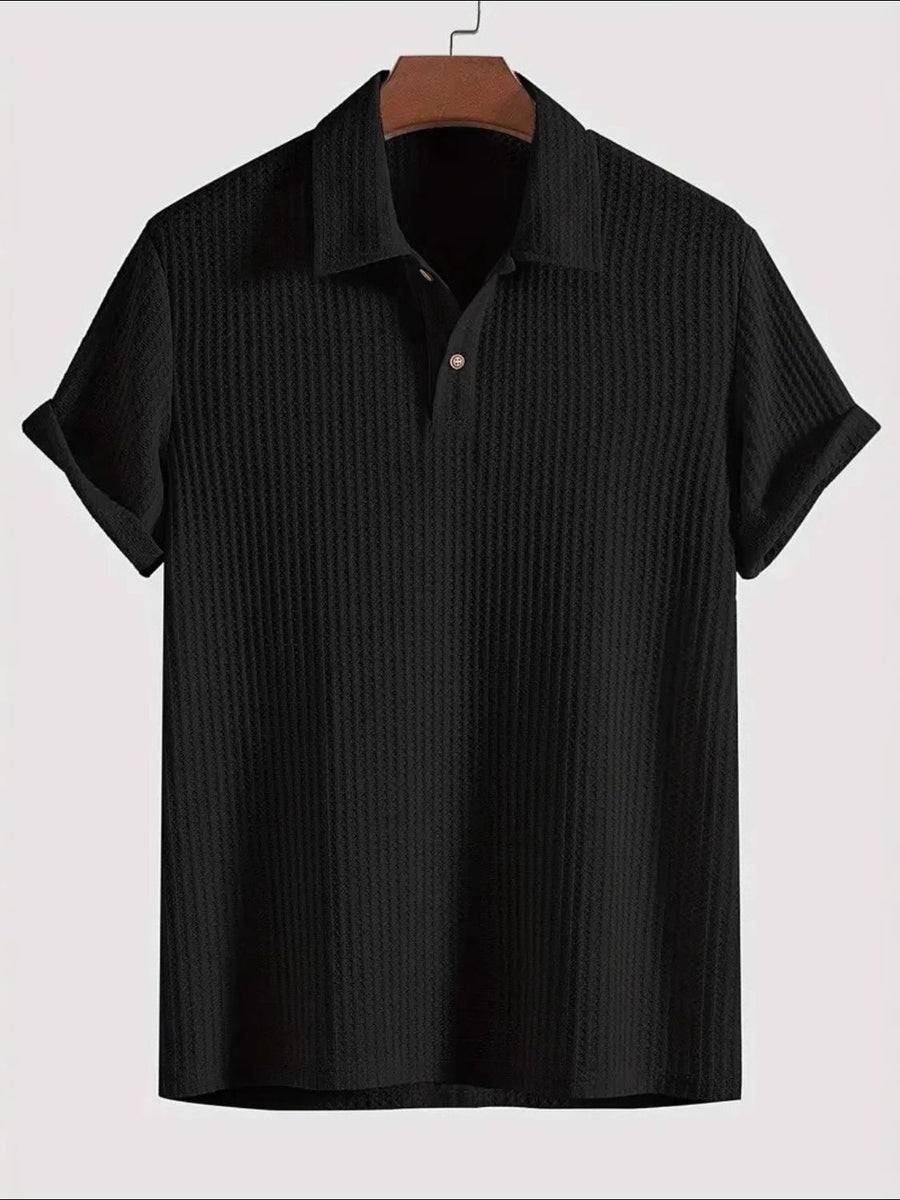 Evander Beaumont — Men's Waffle-Knit Collared Neck Short Sleeve Polo Men's Tailored Shorts, alternate view 2