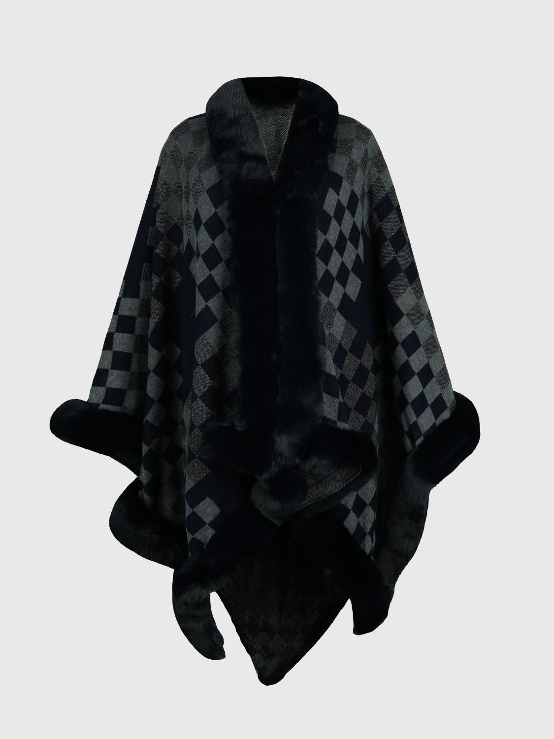 Noa Versailles — Checkered Faux Fur Trim Poncho, alternate view 5
