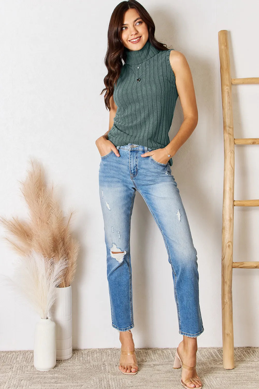 True Montclair — Basic Bae Full Size Ribbed Turtleneck Tank Sweater or Cardigan, alternate view 10