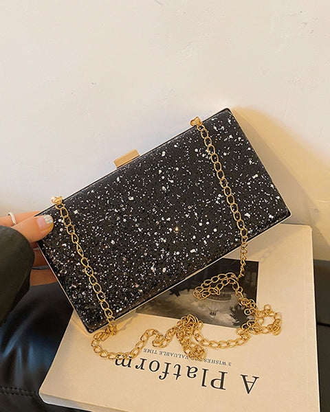 Dinner Party Autumn And Winter Personalized Chain One Shoulder Crossbody Portable Women Sequins Box Bag