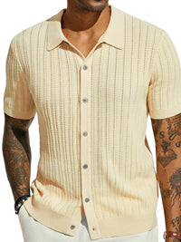 Yves — Men's Full Size Openwork Button Down Collared Neck Shirt Plus Size