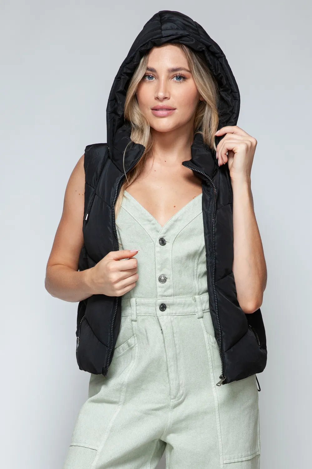 Gray Rosetti — Snobbish Zip Up Quilted Hooded Vest Black Coat or Jacket, alternate view 4