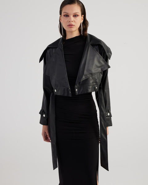 Neeko Black Faux Leather Cropped Jacket-1