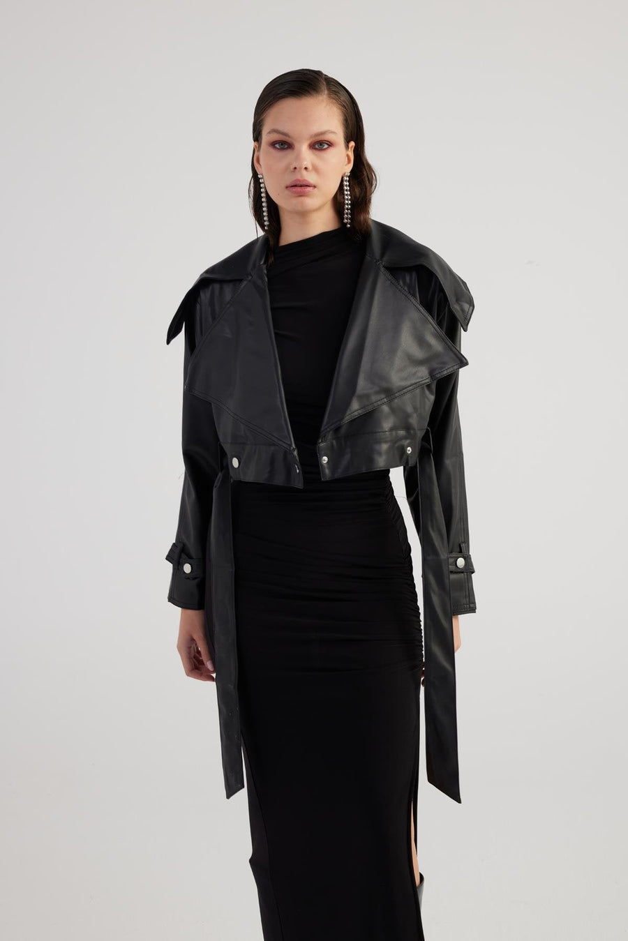 Neeko — Black Faux Leather Cropped Jacket, alternate view 2