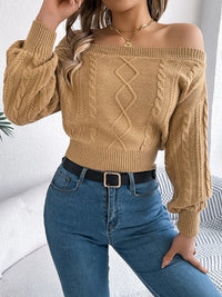 Perrin Fontaine — Cable Knit Off-Shoulder Long Sleeve Sweater