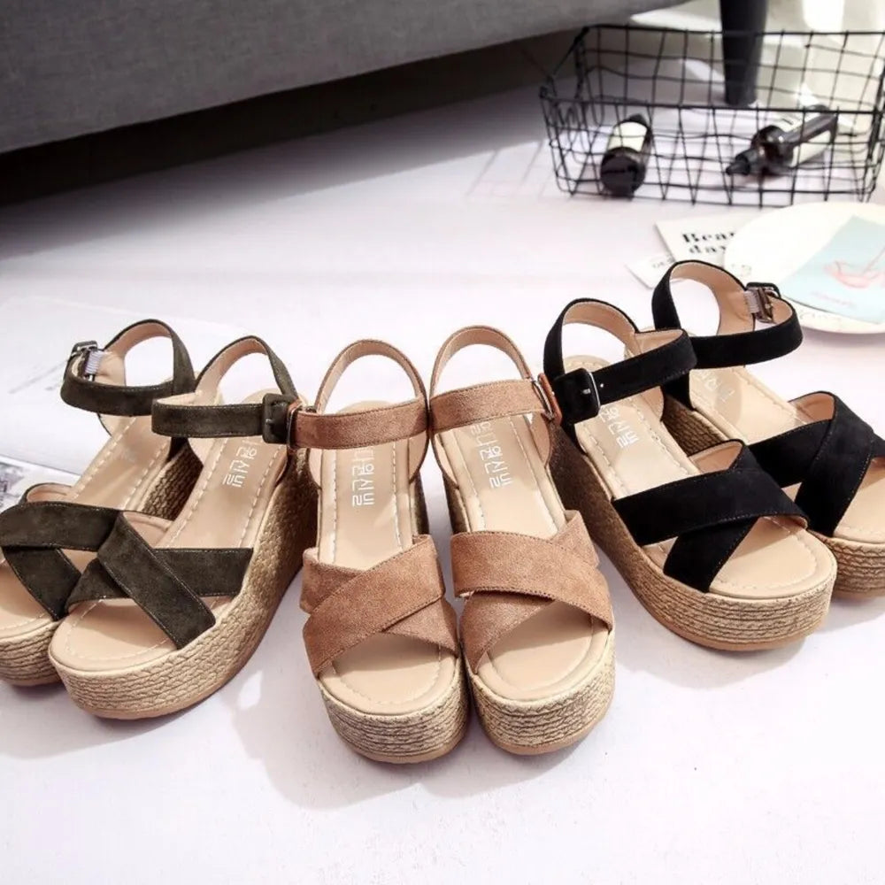 Emery Sorrento — Crisscross Open Toe Wedge Sandals Fashion Footwear