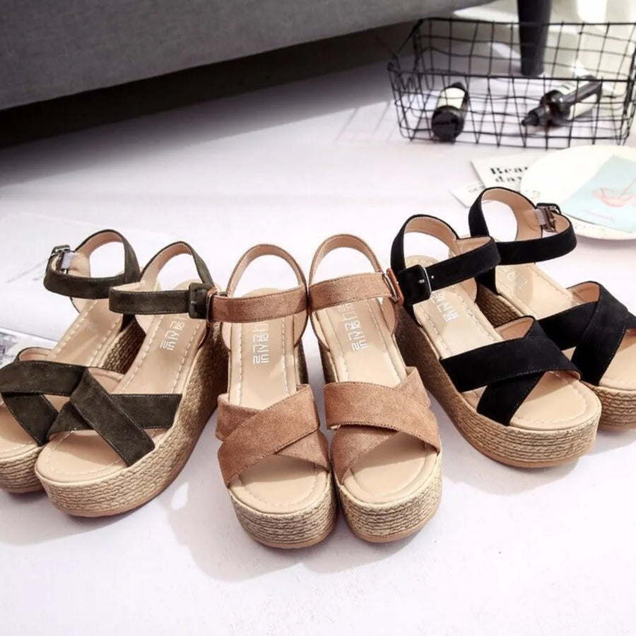 Emery Sorrento — Crisscross Open Toe Wedge Sandals Fashion Footwear