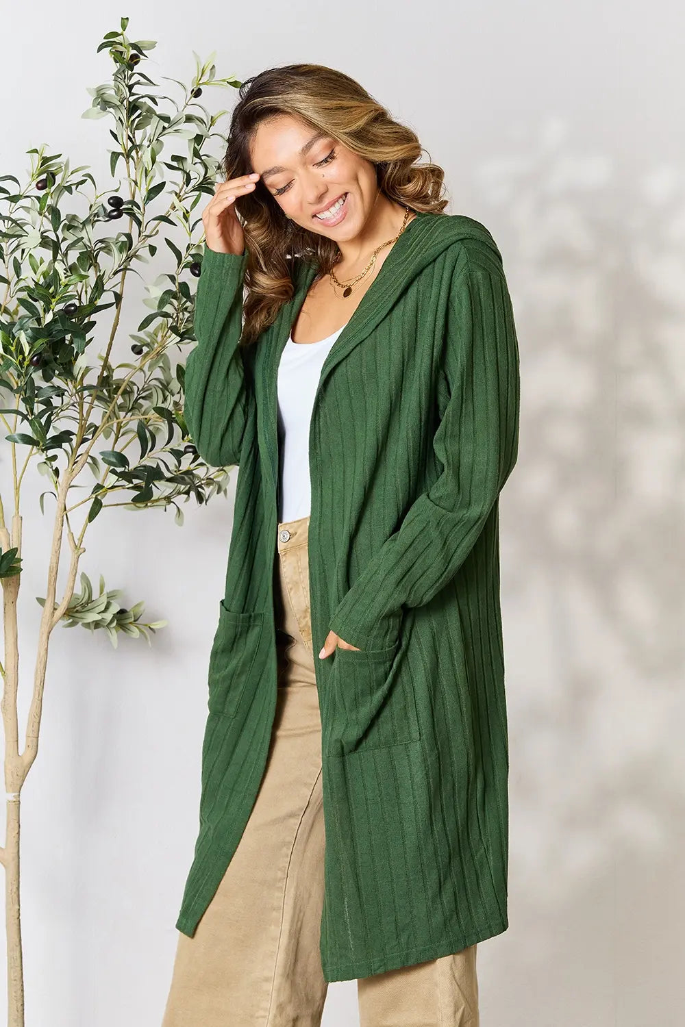 Paris Valmont — Basic Bae Full Size Hooded Sweater Cardigan, alternate view 23