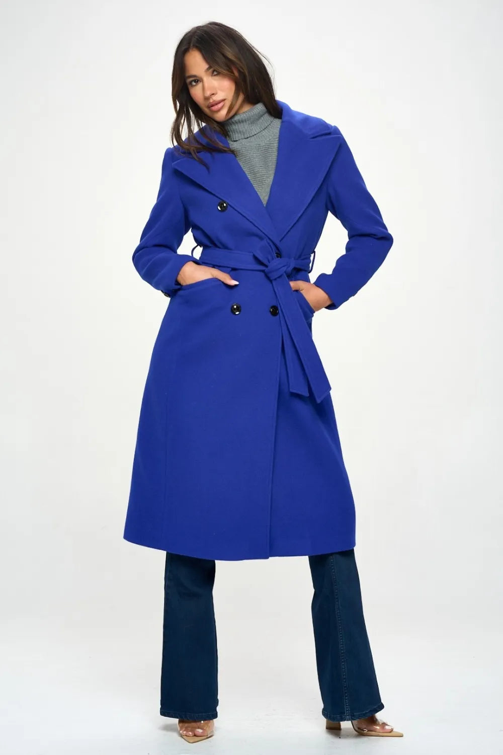 Onyx Saint-Clair — Coalition LA Double-Breasted Longline Coat with Belt, alternate view 5