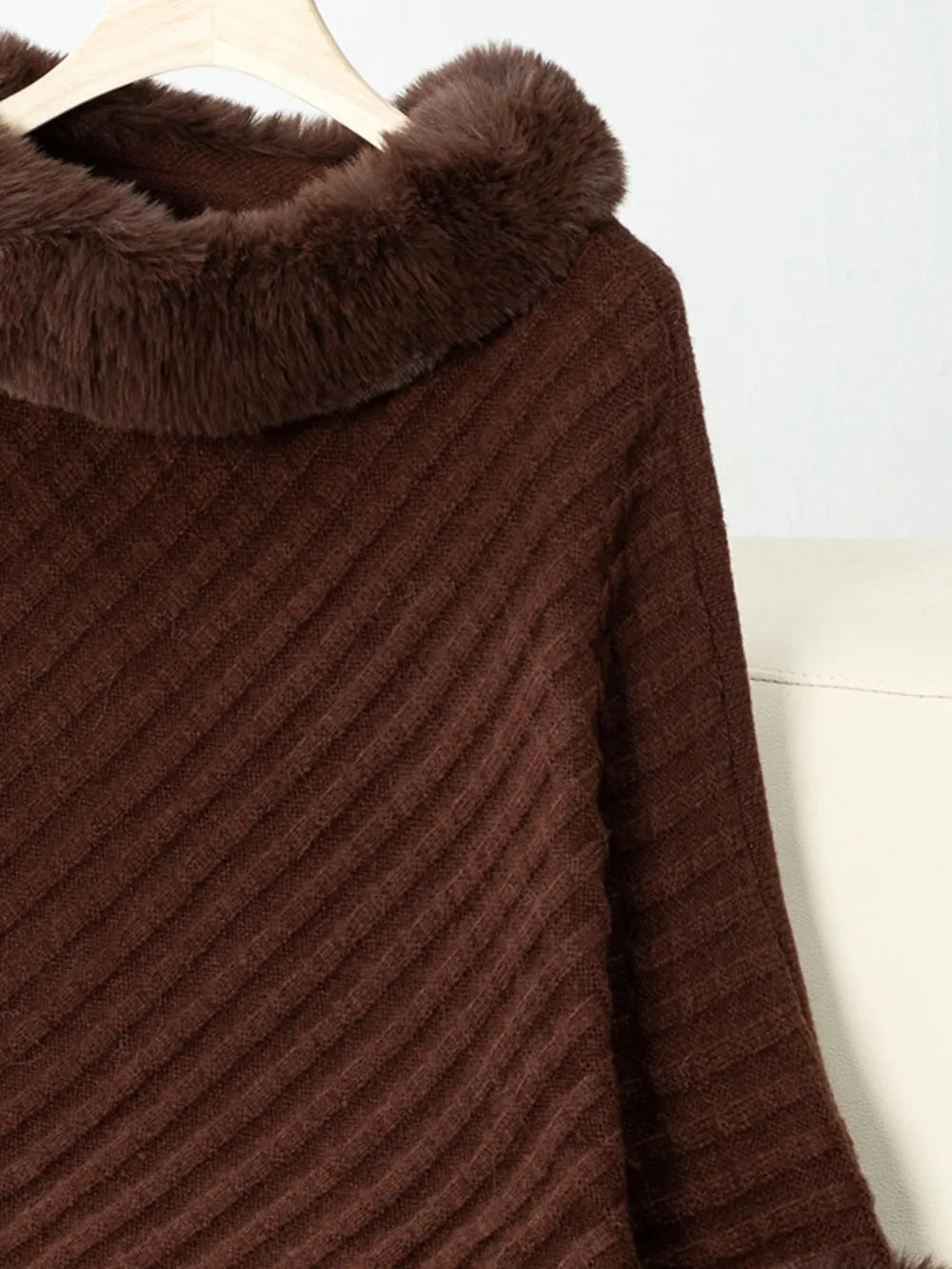 Reese Versailles — Fuzzy Trim Texture Three-Quarter Sleeve Poncho, alternate view 15