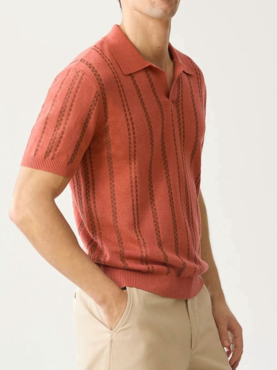 Alessandro Beaumont — Men's Plus Size Collared Neck Short Sleeve Polo Orange-Red Men's Tailored Shorts, alternate view 2